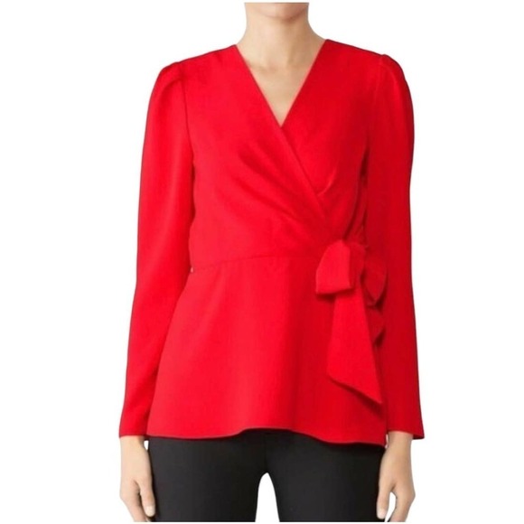 Jay Godfrey Blouse Tie Waist Surplice V-Neck Red 0 - Picture 1 of 12
